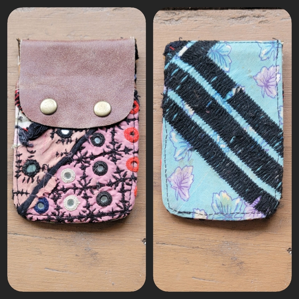🍳🧠 Free People Boho Embroidered Repurposed vtg banjara hippie Wallet card case